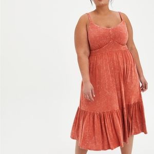 Torrid Sz 0(12) TIERED MIDI SKATER DRESS - SUPER SOFT ORANGE WASH